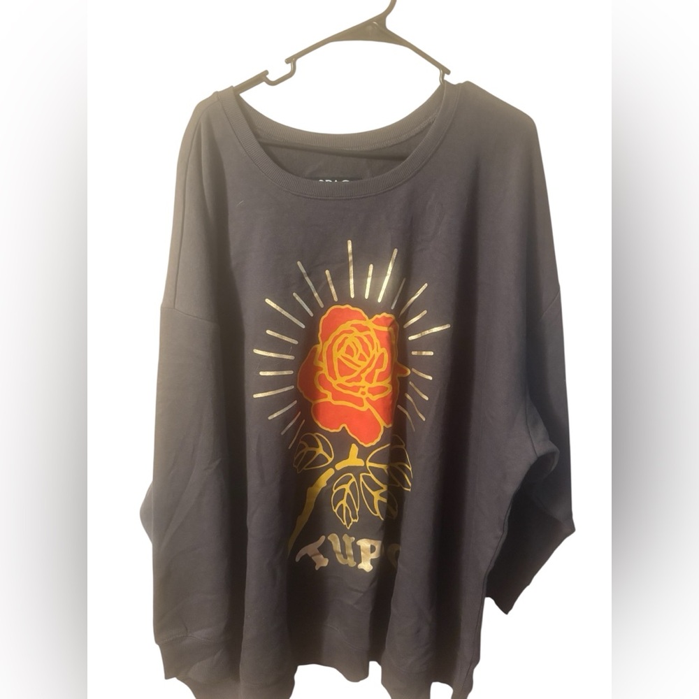 2Pac Tupac Grey Sweatshirt with Red Rose and gold  Graphic 5X